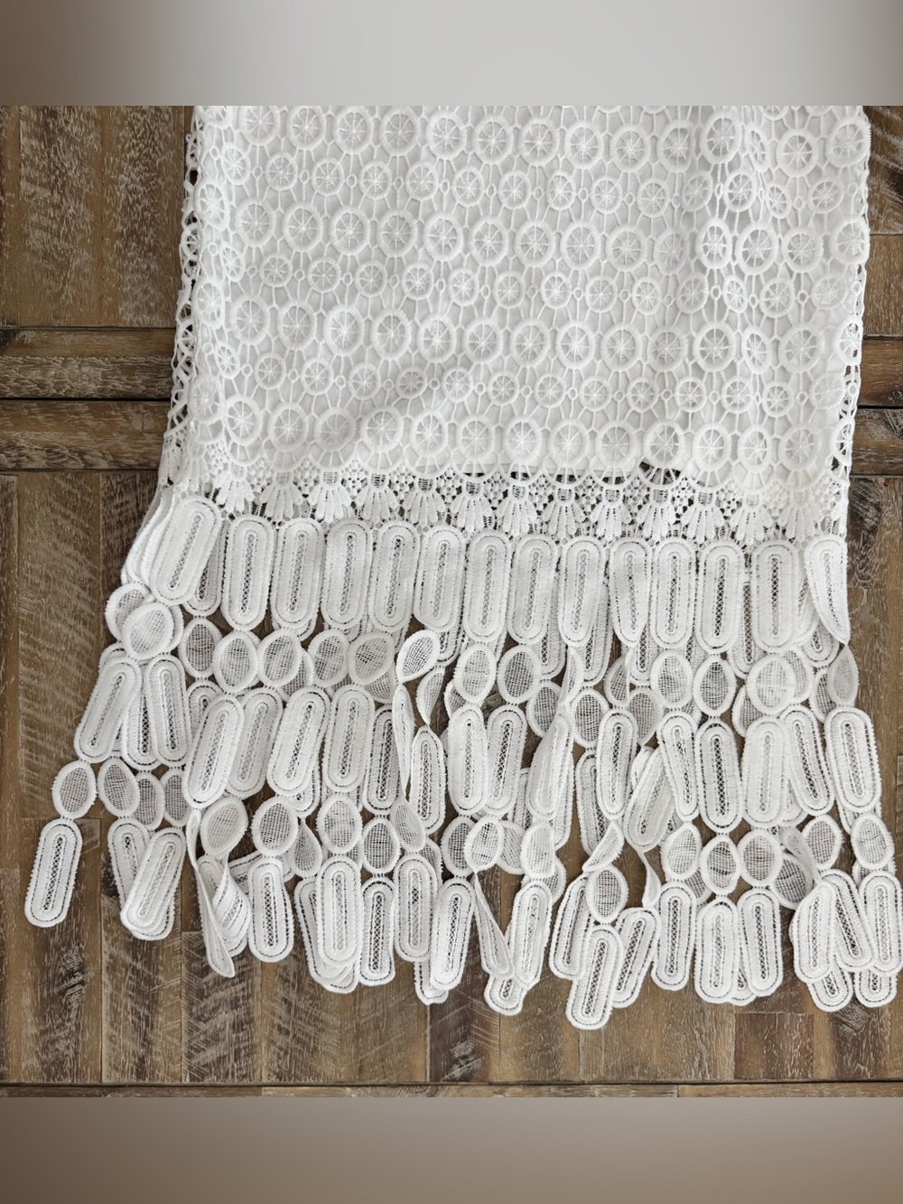 Skies Are Blue White Lace Midi Skirt with Fringe Hem - Picture 5 of 9